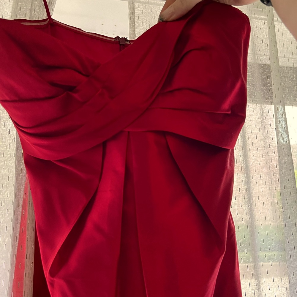 Nicole Miller raw silk strapless crimson red mini dress
